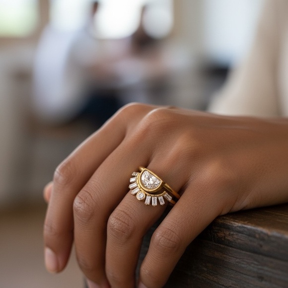 18K gold plated • Sterling silver • Antique looking SUN ring. Size 6 - Picture 2 of 7